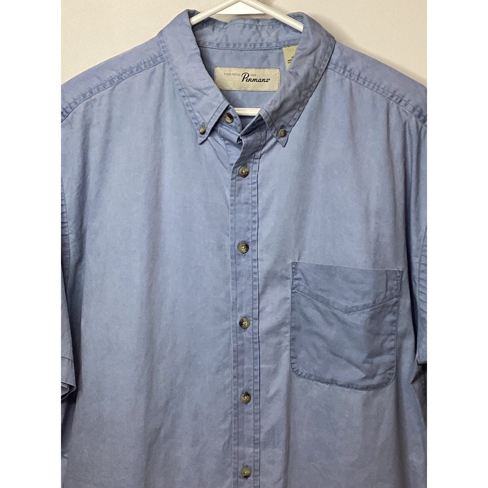 VTG‎ Pennmans Menswear Blue Short Sleeve Button Down Shirt Casual Relaxed Fit - Picture 3 of 14